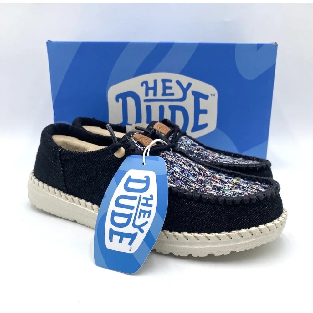 Hey Dude WENDY FUNK CRAFTED TWEED Women's NEW Casual Shoes Black Multiple Sizes